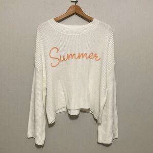 NEW Moon & Madison White Knit Sweater, with Summer knitted in peach, Size Large